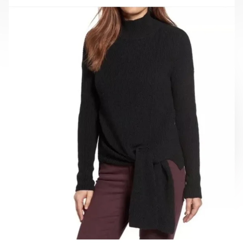 Halogen Alpaca Blend Ribbed Knit Tie Waist Sweater Size Large Black Women’s